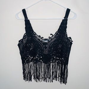 Black lace crop top